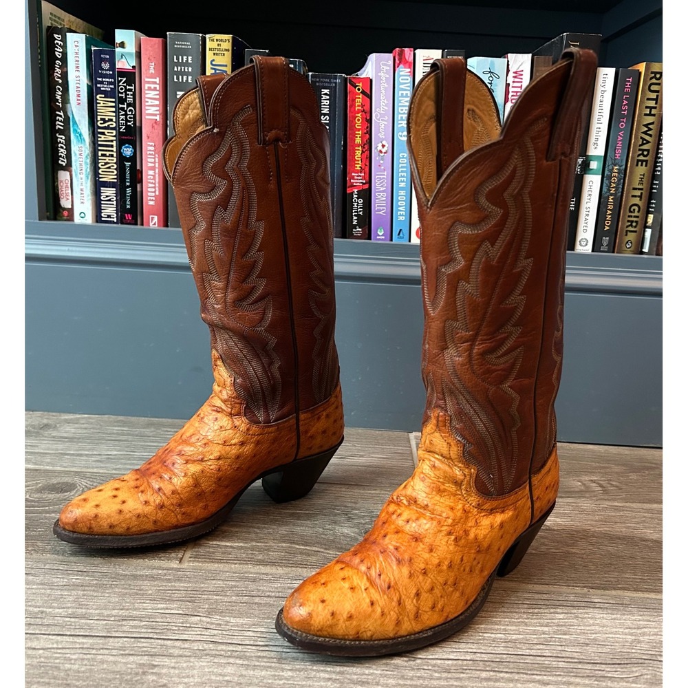 Justin‎ Genuine Ostrich Western Boots Mens 5.5/ Women 7-7.5 Brown Leather